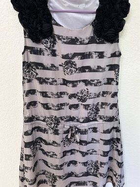Floral Stripe Sleeveless Dress with Rosette Shoulders